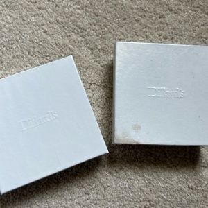 2 Dillards Cardboard Jewelry Gift Boxes w/ Cotton Fill Padding White 3.75”X3.75”